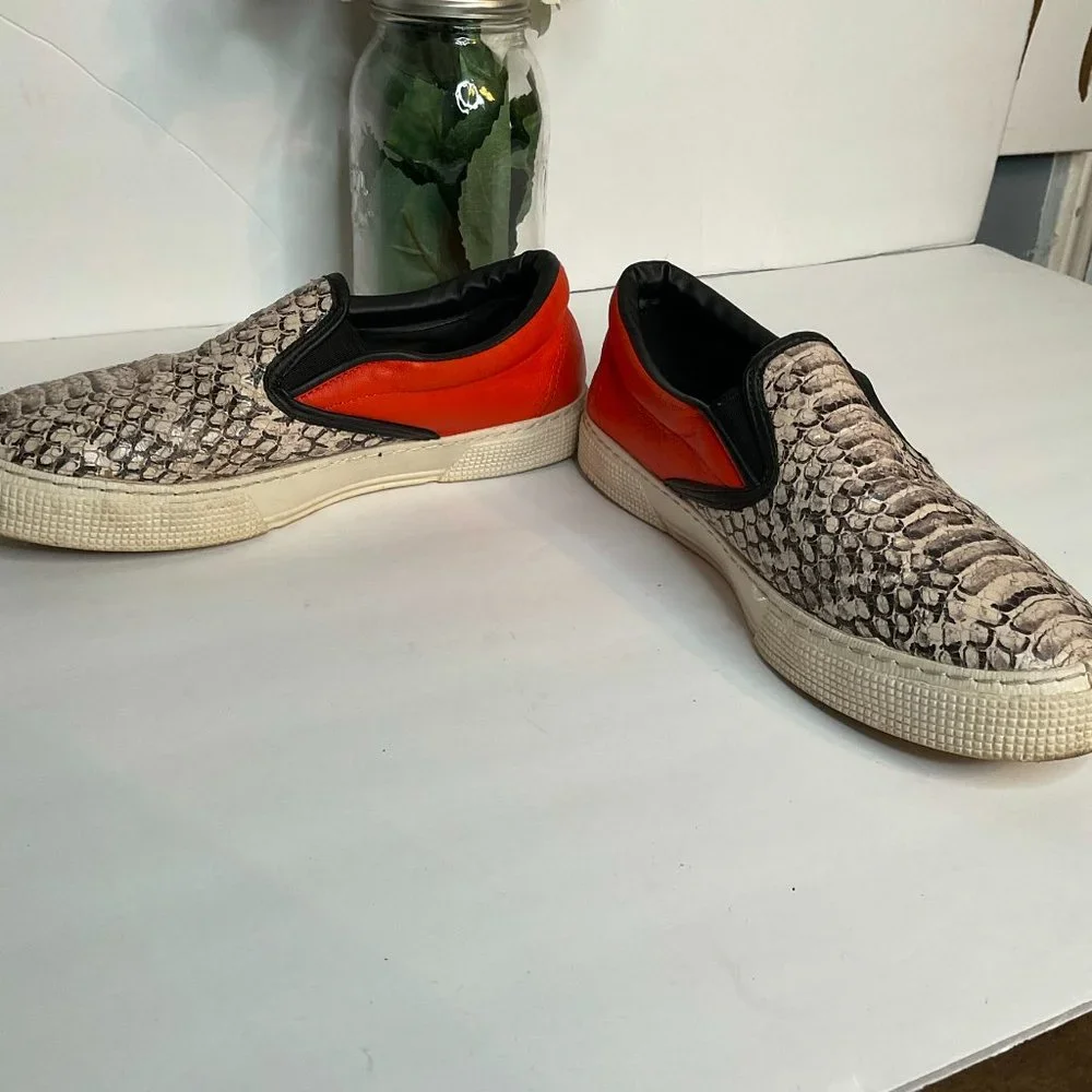 Kurt Geiger Red Leather & Snakeskin Slip-On Sneakers